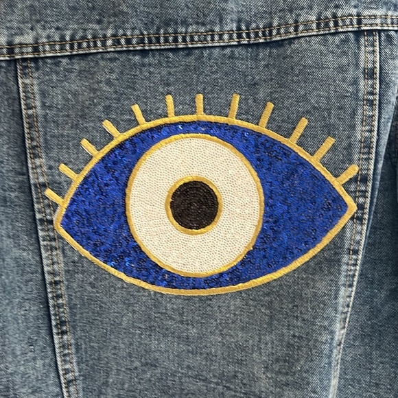 Evil eye Cropped half sleeve jean Jackets - Picture 3 of 5